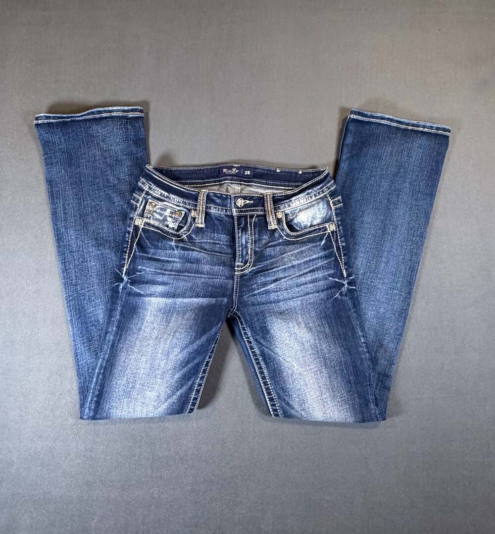 Miss Me Jeans 28 Mid Rise Bootcut Butterfly Embroidered Y2K
